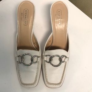 Coach White Leather Mules w/ Heel